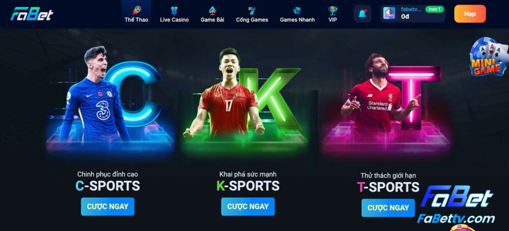 Fabet cung cấp 3 sảnh thể thao đó là C-SPORTS, K-SPORTS và T-SPORTS