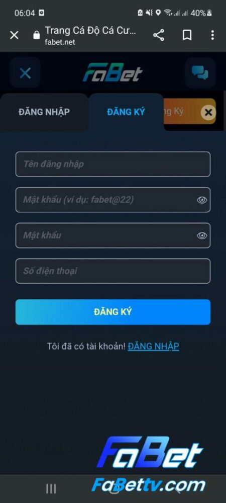 Hướng dẫn đăng ký Fabet trên điện tahoại