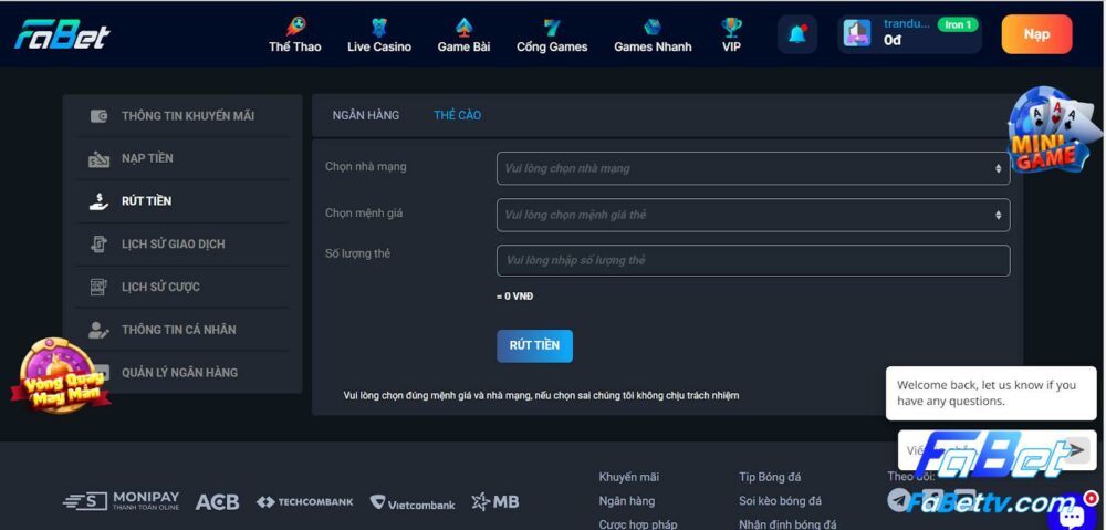 Hướng dẫn rút tiền Fabet qua thẻ cào