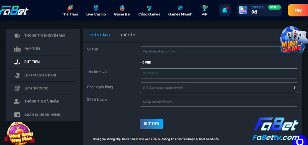 Hướng dẫn rút tiền tại nhà cái Fabet